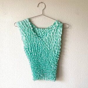 y2k 2000s Vintage Seafoam Green Popcorn Tank Top Crinkle Blouse M